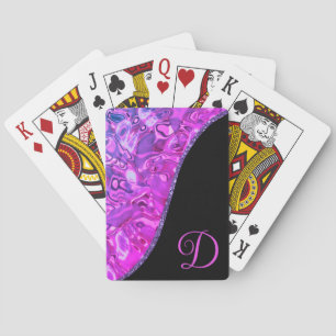 Stylish Hot Pink Black Purple Glitter Monogram Playing Cards