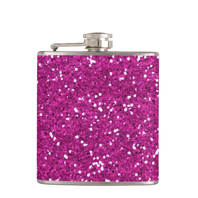 Stylish Hot Pink Glitter Hip Flask (Front)