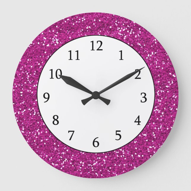 Stylish Hot Pink Glitter Large Clock (Front)