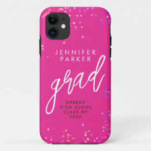 Stylish Hot Pink Graduate With Modern White Script iPhone 11 Case
