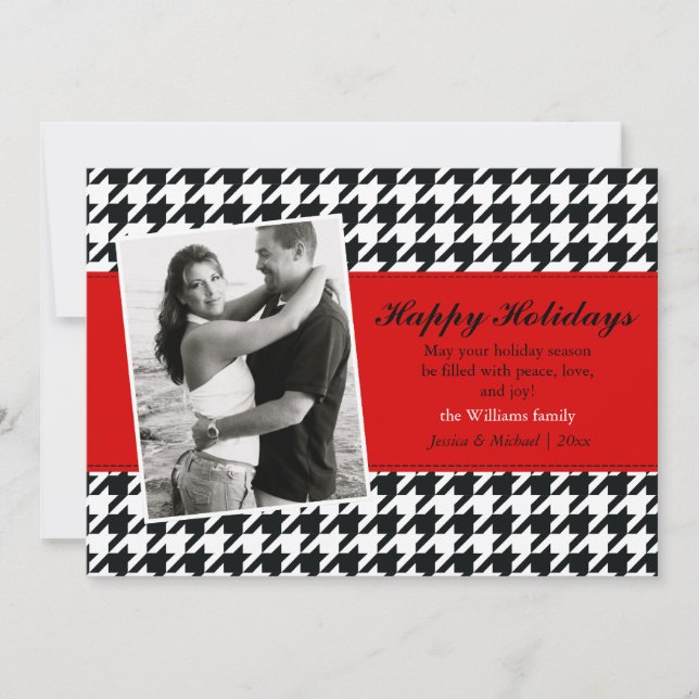 Stylish Houndstooth Holiday Card (Front)