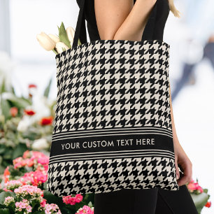Stylish Houndstooth Personalized Black Off-White Tote Bag