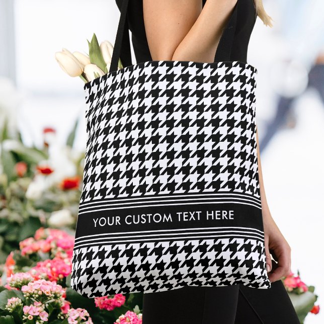 Stylish Houndstooth Personalized Black White Tote Bag (Creator Uploaded)