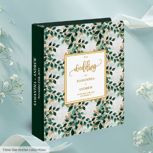 Stylish Hunter Green Gold Foliage Wedding Album Binder