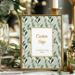 Stylish Hunter Green Gold Greenery Wedding Custom Poster