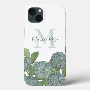 Stylish Hydrangea Floral Monogram Personalized iPhone 13 Case
