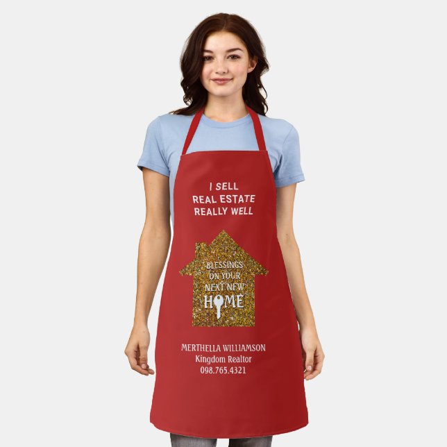 Stylish I SELL REAL ESTATE Glitter Realtor Apron (Worn)