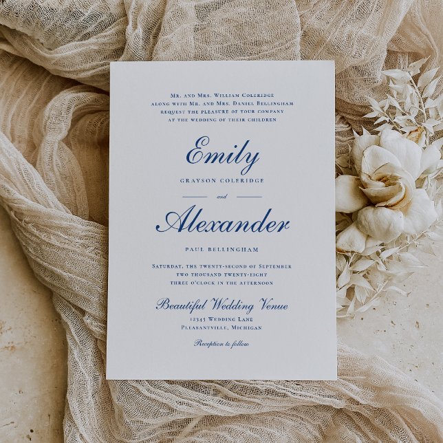 Stylish Indigo Blue Script Wedding Invitation (Creator Uploaded)