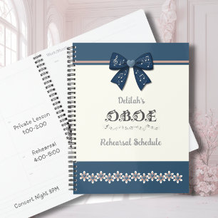 Stylish Indigo Floral Coquette Bow Oboe Music Planner