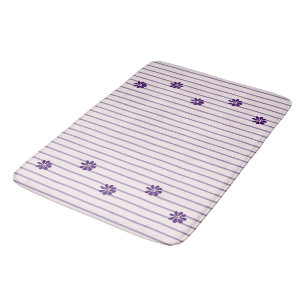 Stylish Indigo Flowers, Blush & Violet Striped Bath Mat