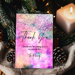 Stylish iridescent faux glitter thank you card