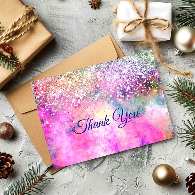 Stylish iridescent faux glitter  thank you card (Creator Uploaded)