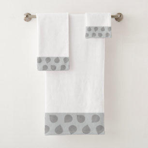 Stylish Jade Tree Leaves on Light Grey & White Bath Towel Set