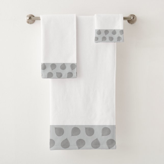 Stylish Jade Tree Leaves on Light Grey & White Bath Towel Set (Insitu)