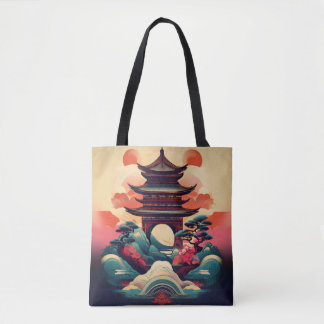 Stylish Japanese Pagoda: Cultural Print Under the  Tote Bag