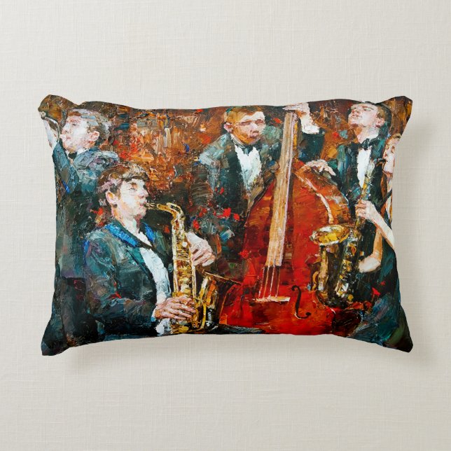 Stylish jazz band playing music on the scene, back accent pillow (Front)