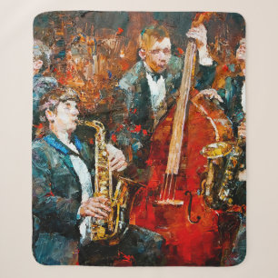 Stylish jazz band playing music on the scene, back sherpa blanket