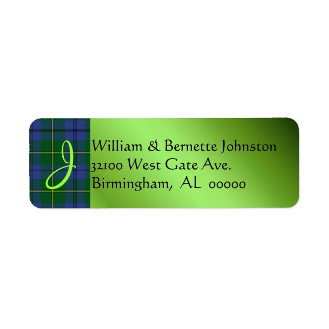 Stylish Johnston Plaid Monogram Custom Labels (Front)