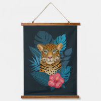 Stylish Jungle Leopard Floral Art | Blue Navy