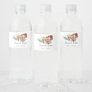 Stylish Kalocsai florals - personalized wedding Water Bottle Label
