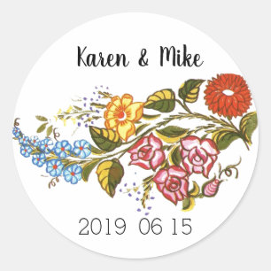 Stylish Kalocsai  flowers - personalized wedding Classic Round Sticker