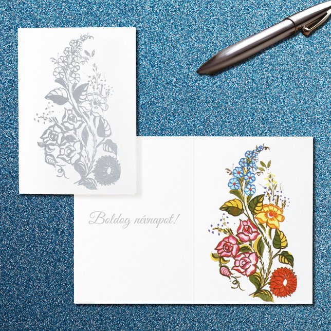 Stylish Kalocsai  -  luxury silver on white Foil Card (Creator Uploaded)