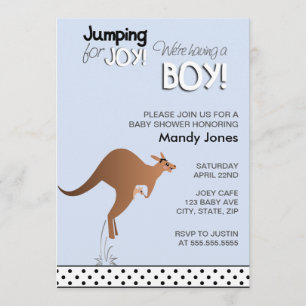 Stylish Kangaroo Jumping for Joy Boy baby shower Invitation