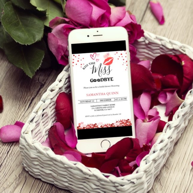 Stylish  Kiss Miss Goodbye Red Lips Bridal Shower Invitation (Creator Uploaded)
