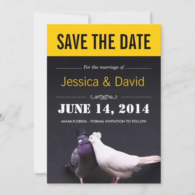 Stylish Kissing Birds Save the Date Announcement (Front)