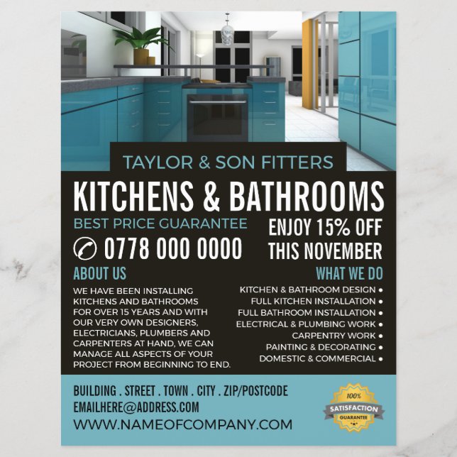 Stylish Kitchen Design, Kitchen & Bathroom Fitter Flyer (Front)