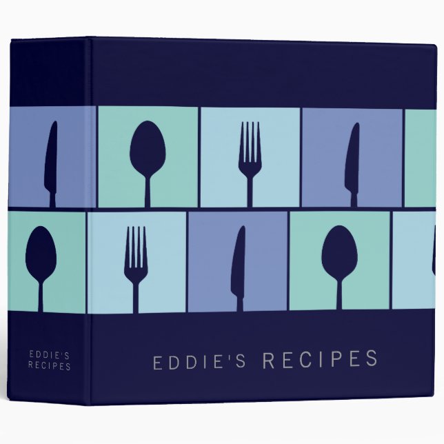 Stylish Kitchen Modern Cooking Recipe Blue Binder (Front/Spine)