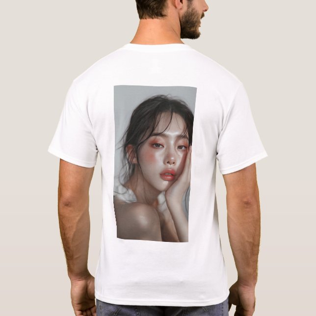 Stylish Korean Face Makeup Model T-Shirt (Back)