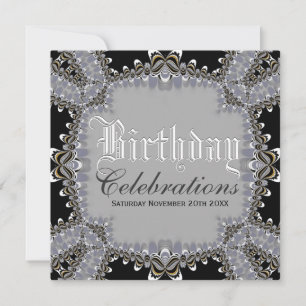 Stylish Lacy Black+Grey Birthday Celebrations Invi Invitation