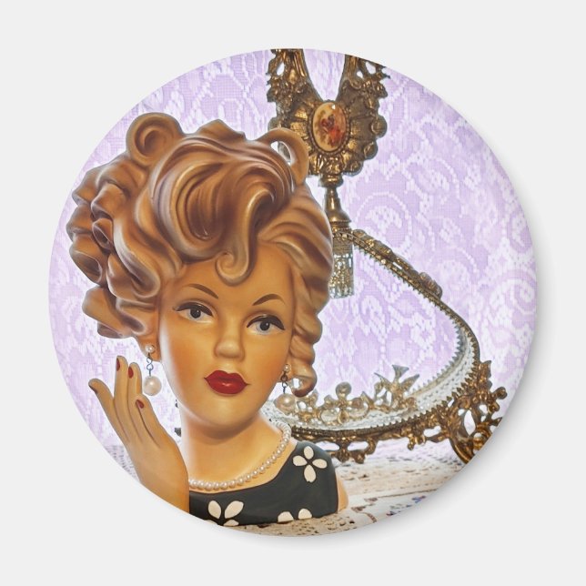 Stylish Lady Head Vase Spiral Curls Floral Dress Magnet (Front)