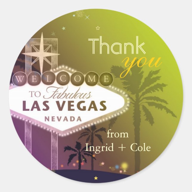 Stylish Las Vegas Wedding Thank You Favour Classic Round Sticker (Front)