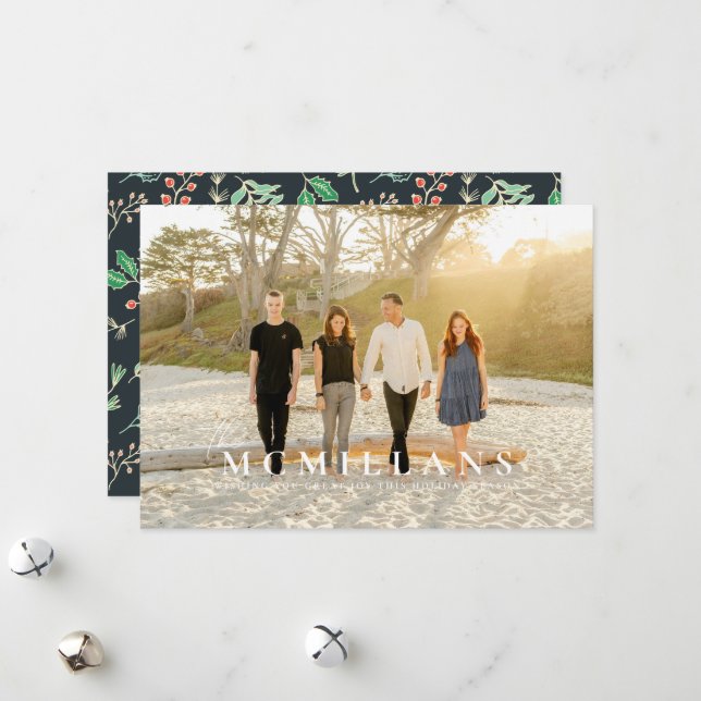 Stylish Last Name Holiday Pattern Christmas Card (Front/Back In Situ)