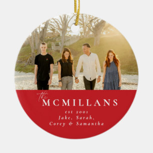 Stylish Last Name Holiday Pattern Christmas  Ceramic Ornament