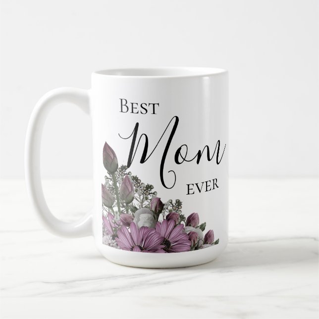 Stylish Lavender Floral Best Mom Ever     Coffee Mug (Left)