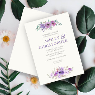 Stylish Lavender Watercolor Floral Bouquet Wedding Invitation