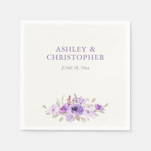 Stylish Lavender Watercolor Floral Bouquet Wedding Napkin