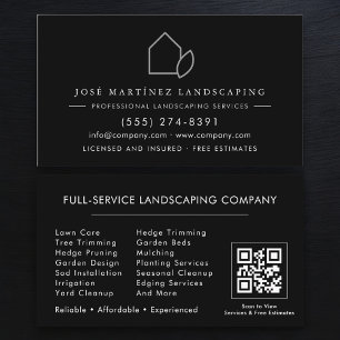 Stylish Lawn Service QR Code Landscaping Business Card