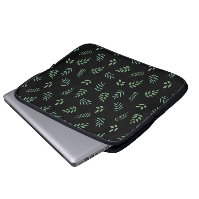 Stylish Leaf Print Laptop Sleeve – 15” Neoprene (Front Bottom)