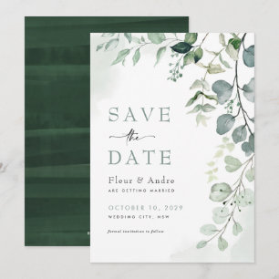 Stylish Leafy Greenery Wedding Save the Date Invitation