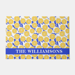 Stylish Lemon Pattern Blue Yellow Personalized  Doormat