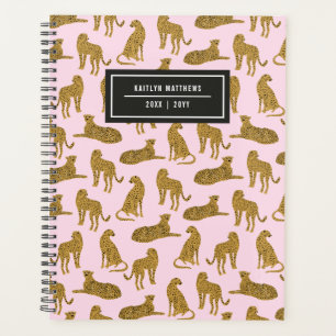 Stylish Leopard Animal Pattern Name Pink Planner