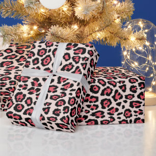 Stylish leopard animal print hot pink pale pink wrapping paper
