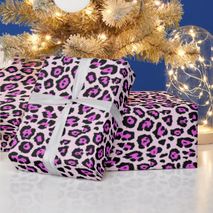 Stylish leopard animal print neon magenta pink wrapping paper
