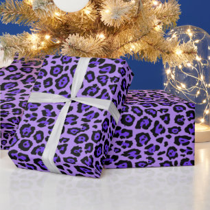 Stylish leopard animal print pattern purple violet wrapping paper