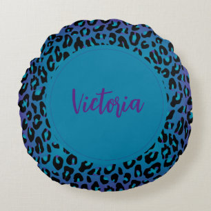 Stylish Leopard Animal Print Purple Ombre Custom Round Pillow