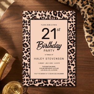 Stylish Leopard Animal Print Trendy 21st Birthday Invitation